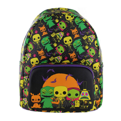 LOUNGEFLY x FUNKO: THE NIGHTMARE BEFORE CHRSITMAS - BLACK LIGHT CHARACTER POP! MINI BACKPACK